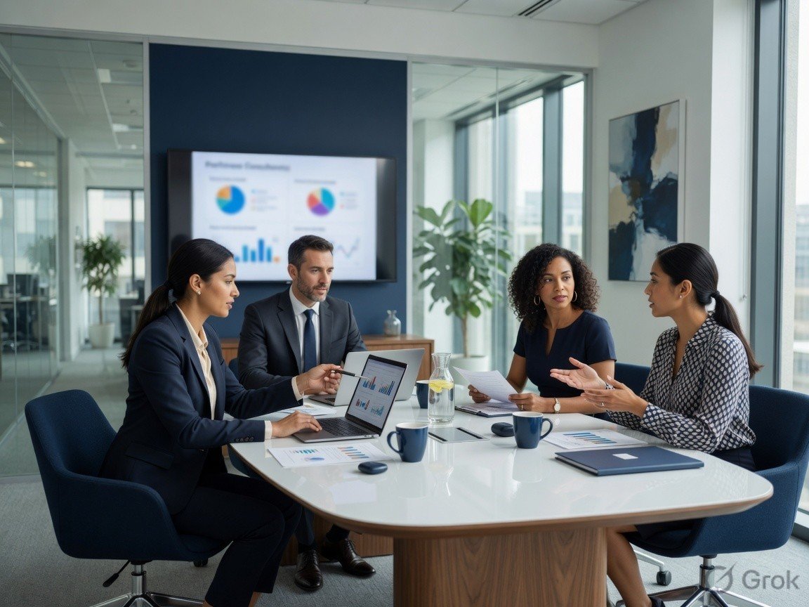Professional services consulting team in a modern office